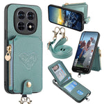 For Xiaomi Redmi Note 15 5G (Global) / Poco M8 5G Case Card Holder Zipper Pocket Heart Pattern Leather Phone Back Cover with Crossbody Strap