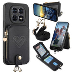 For Xiaomi Redmi Note 15 5G (Global) / Poco M8 5G Case Card Holder Zipper Pocket Heart Pattern Leather Phone Back Cover with Crossbody Strap