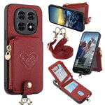 For Xiaomi Redmi Note 15 5G (Global) / Poco M8 5G Case Card Holder Zipper Pocket Heart Pattern Leather Phone Back Cover with Crossbody Strap