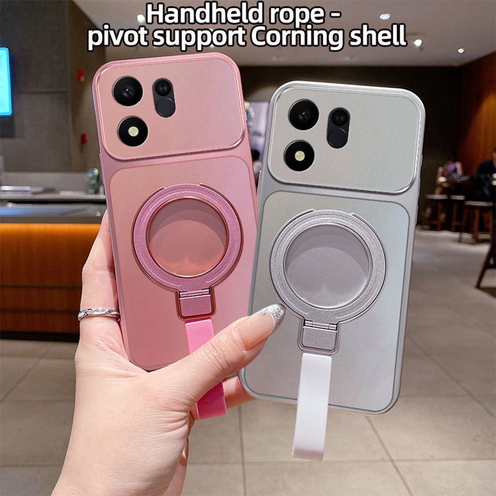 Til Honor 600 Smart 5G / X7e Plus 5G Magnetisk Etui Håndrem Ring Kickstand Metallisk Finish TPU Telefoncover