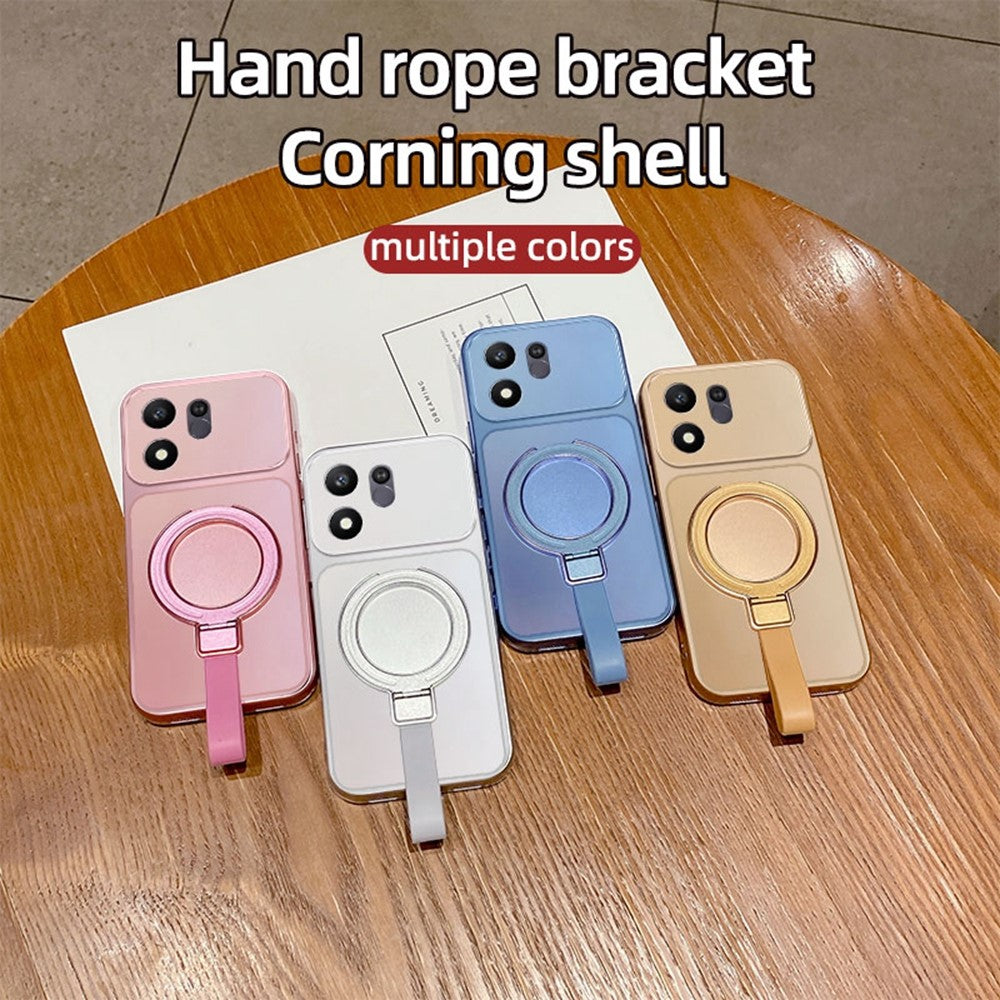 Til Honor 600 Smart 5G / X7e Plus 5G Magnetisk Etui Håndrem Ring Kickstand Metallisk Finish TPU Telefoncover