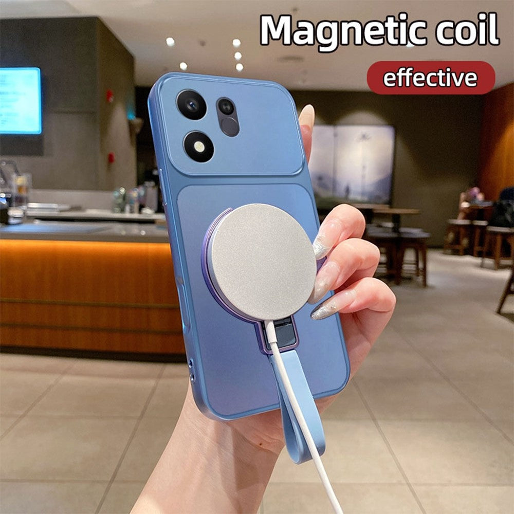 Til Honor 600 Smart 5G / X7e Plus 5G Magnetisk Etui Håndrem Ring Kickstand Metallisk Finish TPU Telefoncover