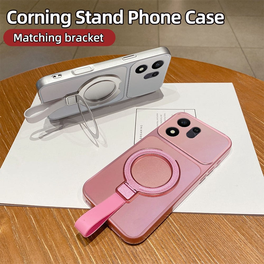 Til Honor 600 Smart 5G / X7e Plus 5G Magnetisk Etui Håndrem Ring Kickstand Metallisk Finish TPU Telefoncover