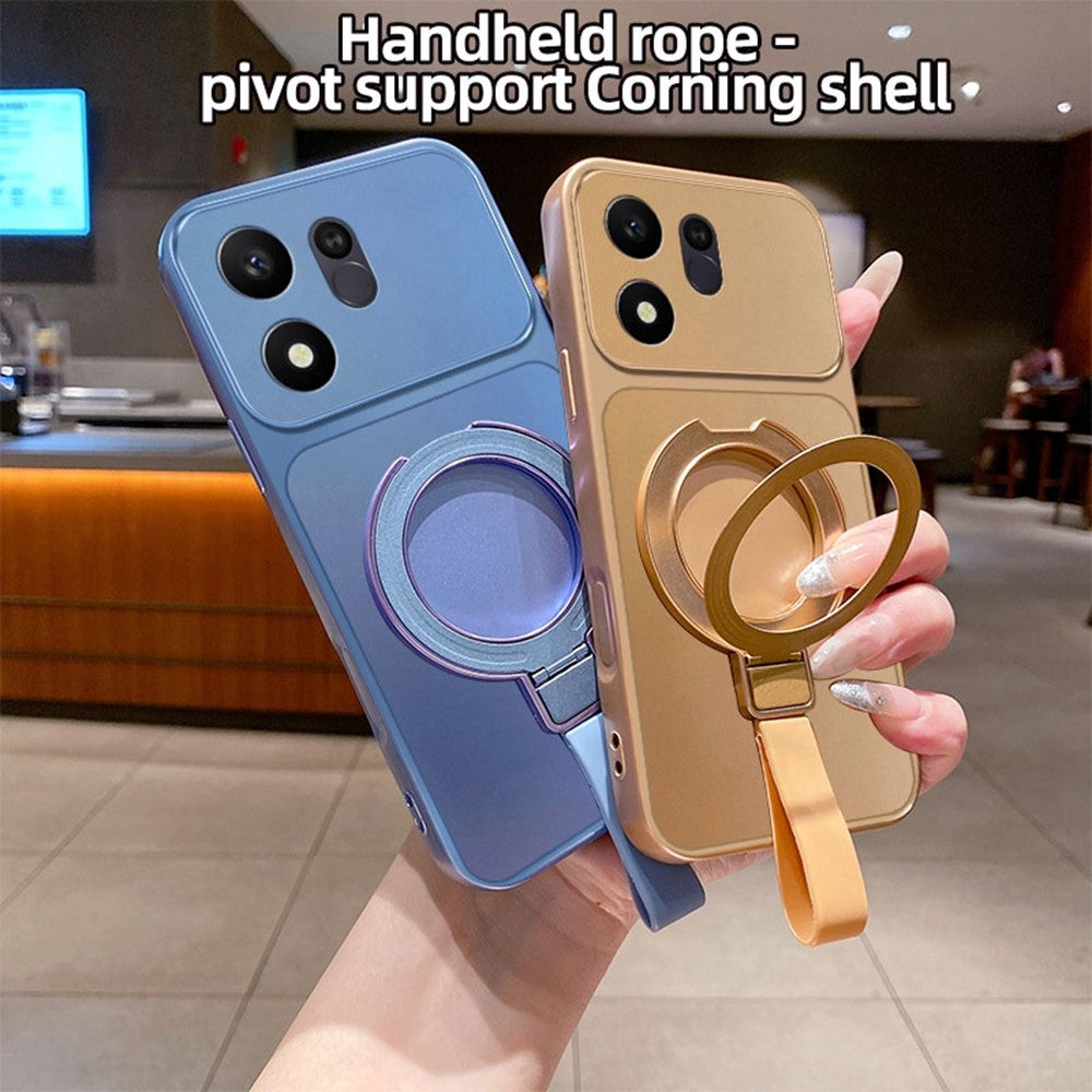 Til Honor 600 Smart 5G / X7e Plus 5G Magnetisk Etui Håndrem Ring Kickstand Metallisk Finish TPU Telefoncover