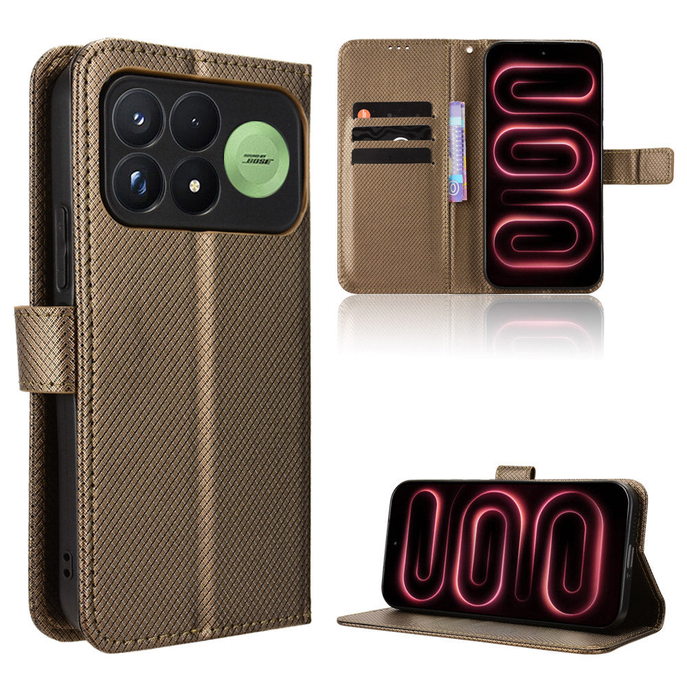 For Xiaomi Redmi K100 Pro 5G (China) / Xiaomi Poco F9 Pro 5G Leather Wallet Case with Strap Diamond Texture Phone Cover