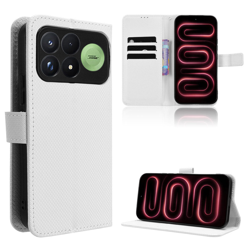 For Xiaomi Redmi K100 Pro 5G (China) / Xiaomi Poco F9 Pro 5G Leather Wallet Case with Strap Diamond Texture Phone Cover