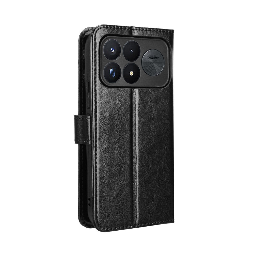 For Xiaomi Redmi K100 Pro Max 5G (China) / Xiaomi Poco F9 Ultra 5G PU Leather Case with Strap Crazy Horse Texture Phone Wallet Cover
