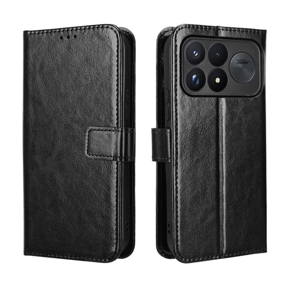For Xiaomi Redmi K100 Pro Max 5G (China) / Xiaomi Poco F9 Ultra 5G PU Leather Case with Strap Crazy Horse Texture Phone Wallet Cover