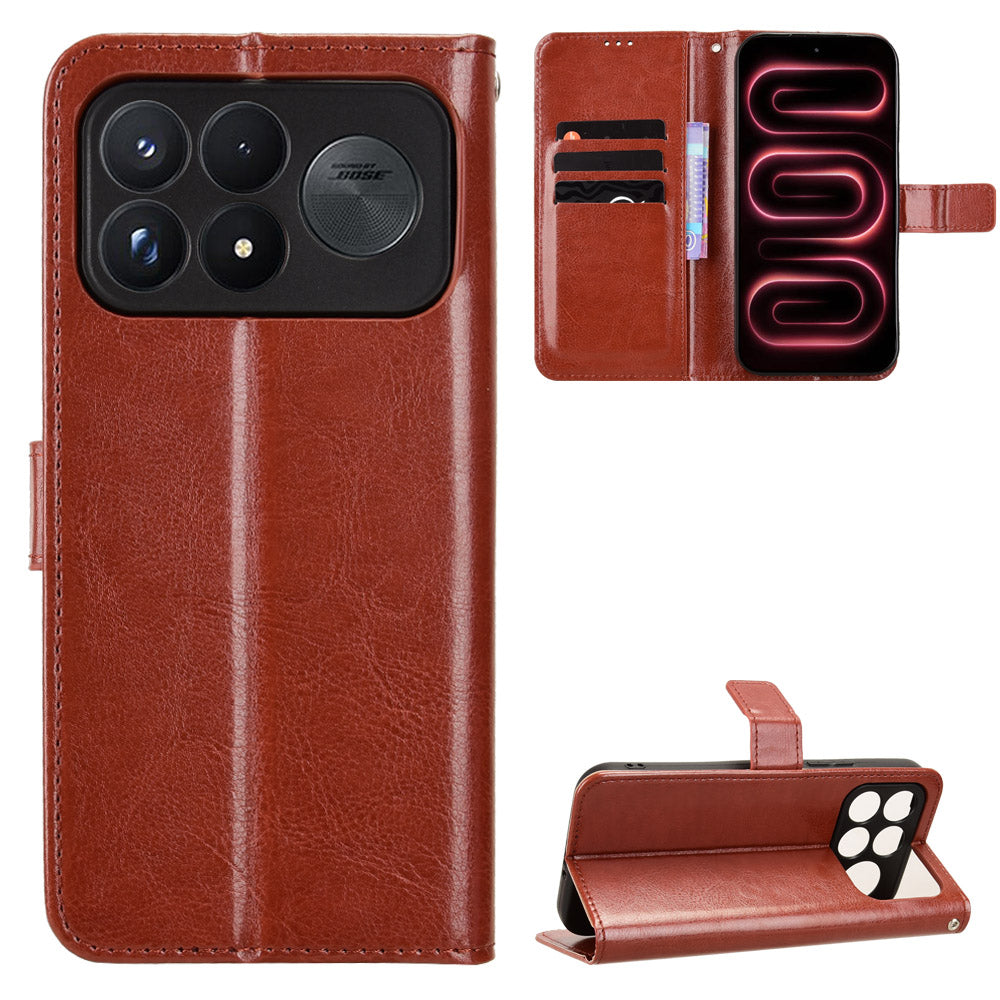 For Xiaomi Redmi K100 Pro Max 5G (China) / Xiaomi Poco F9 Ultra 5G PU Leather Case with Strap Crazy Horse Texture Phone Wallet Cover