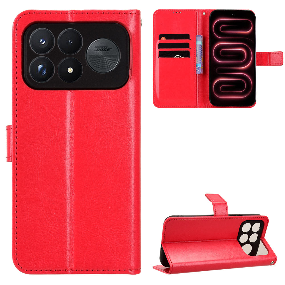 For Xiaomi Redmi K100 Pro Max 5G (China) / Xiaomi Poco F9 Ultra 5G PU Leather Case with Strap Crazy Horse Texture Phone Wallet Cover