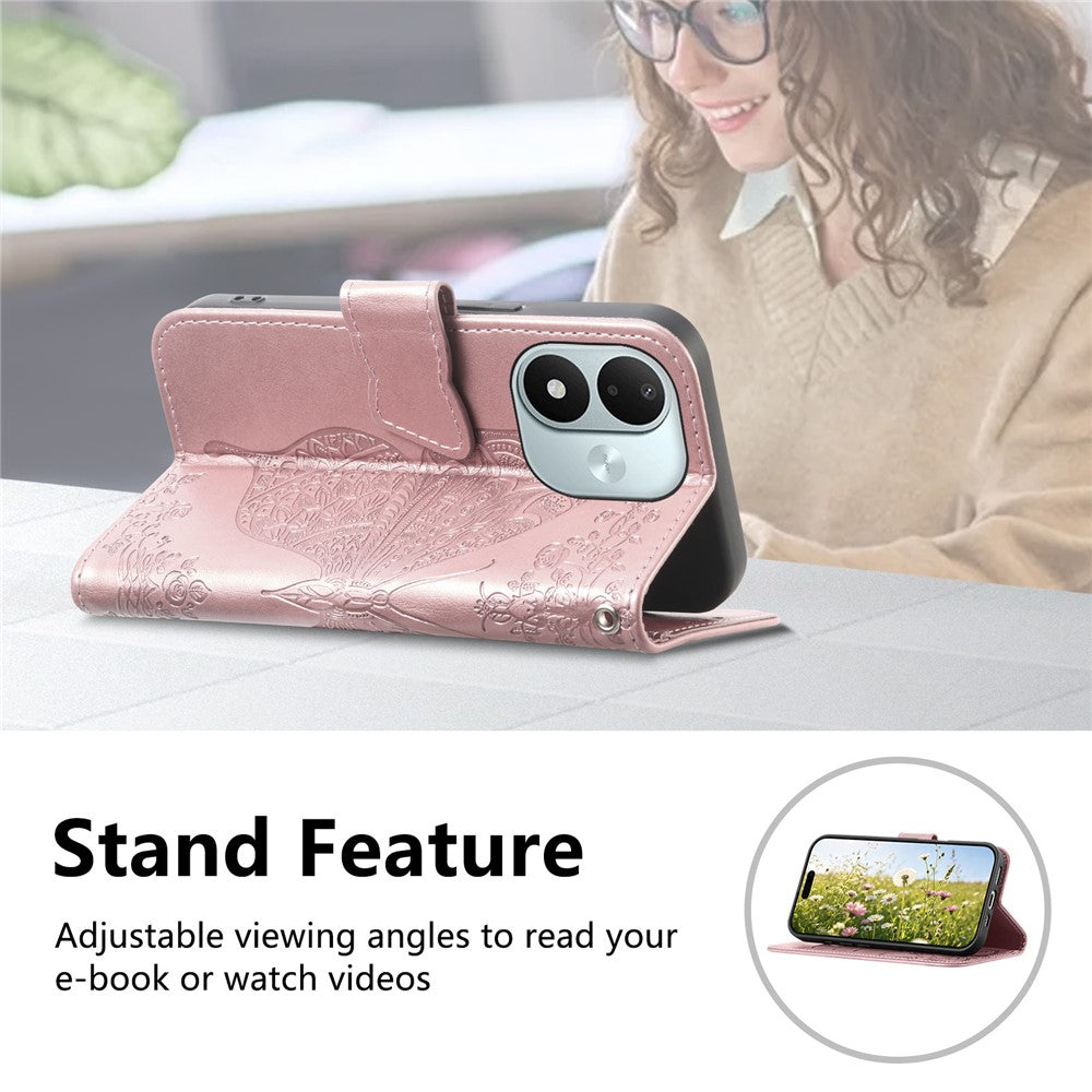 Wallet Case for Xiaomi Redmi Note 17 4G (Global) / Note 17 (India / China) 5G / Note 17 5G (Global) , Butterfly Pattern PU Leather Phone Cover with Tempered Glass Screen Protector