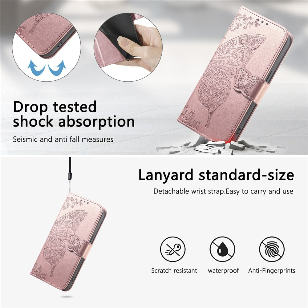 Wallet Case for Xiaomi Redmi Note 17 4G (Global) / Note 17 (India / China) 5G / Note 17 5G (Global) , Butterfly Pattern PU Leather Phone Cover with Tempered Glass Screen Protector