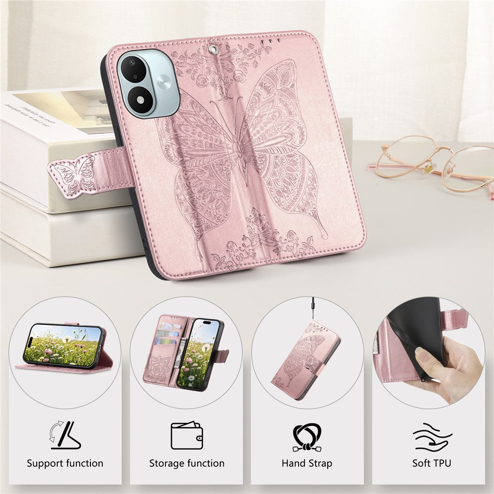 Wallet Case for Xiaomi Redmi Note 17 4G (Global) / Note 17 (India / China) 5G / Note 17 5G (Global) , Butterfly Pattern PU Leather Phone Cover with Tempered Glass Screen Protector
