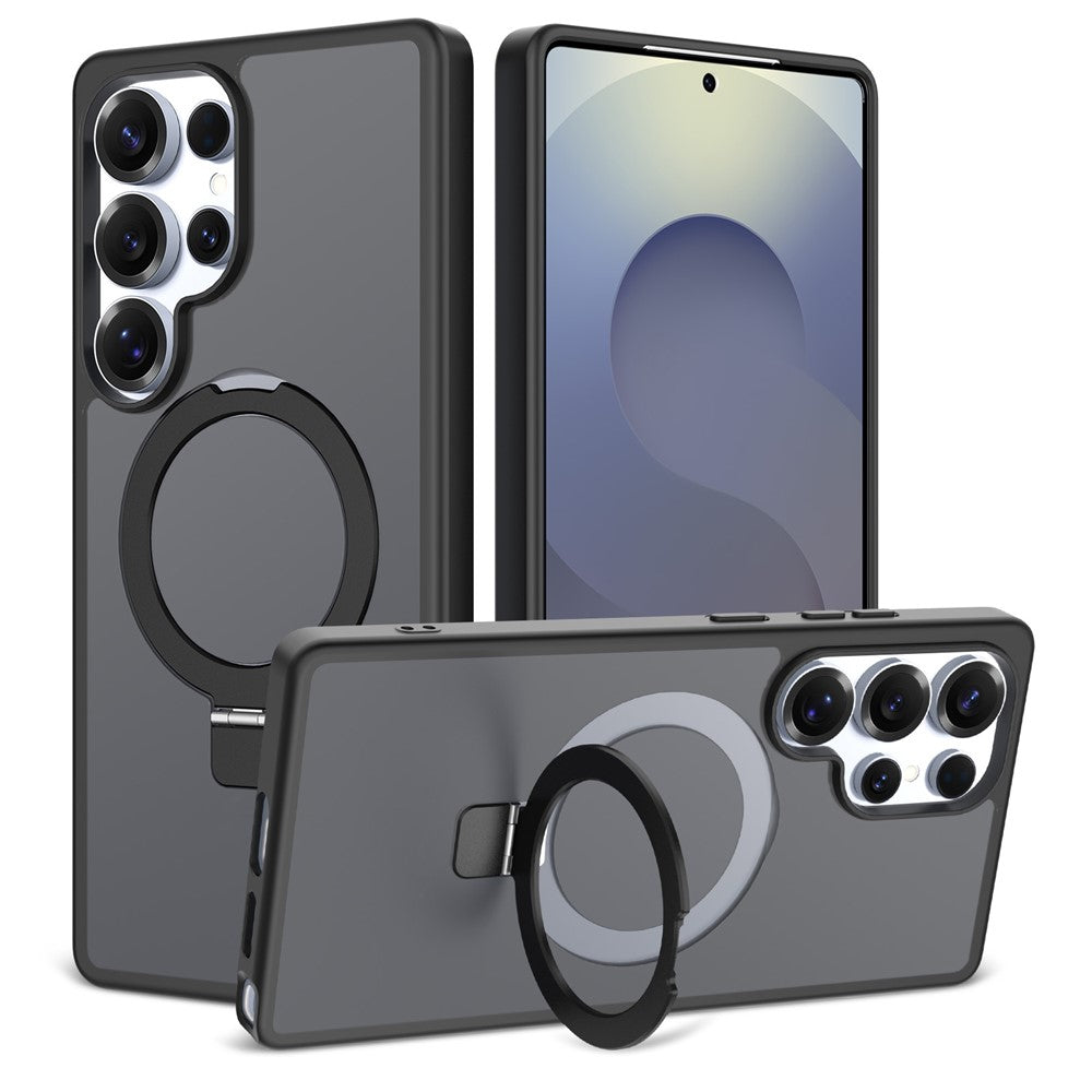 For Samsung Galaxy S25 Ultra Case Magnetic Kickstand PC + TPU Matte Finish Shockproof Phone Protective Cover