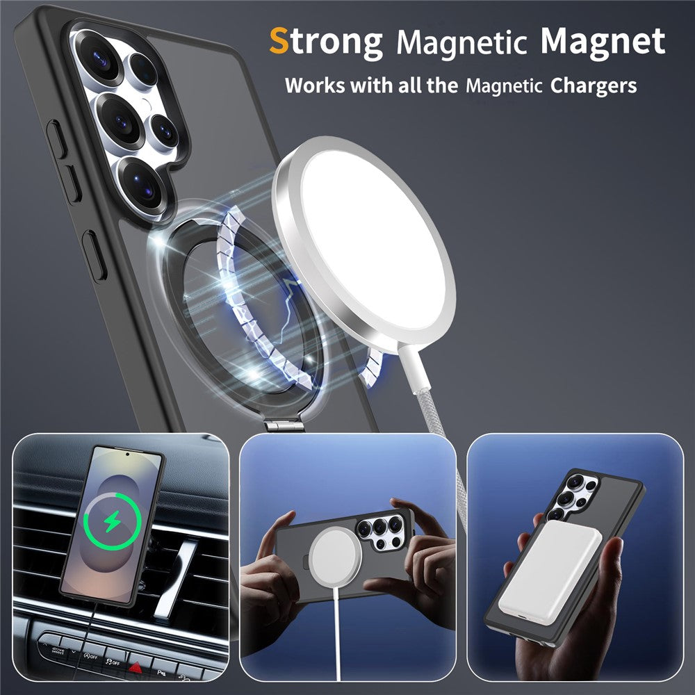For Samsung Galaxy S25 Ultra Case Magnetic Kickstand PC + TPU Matte Finish Shockproof Phone Protective Cover