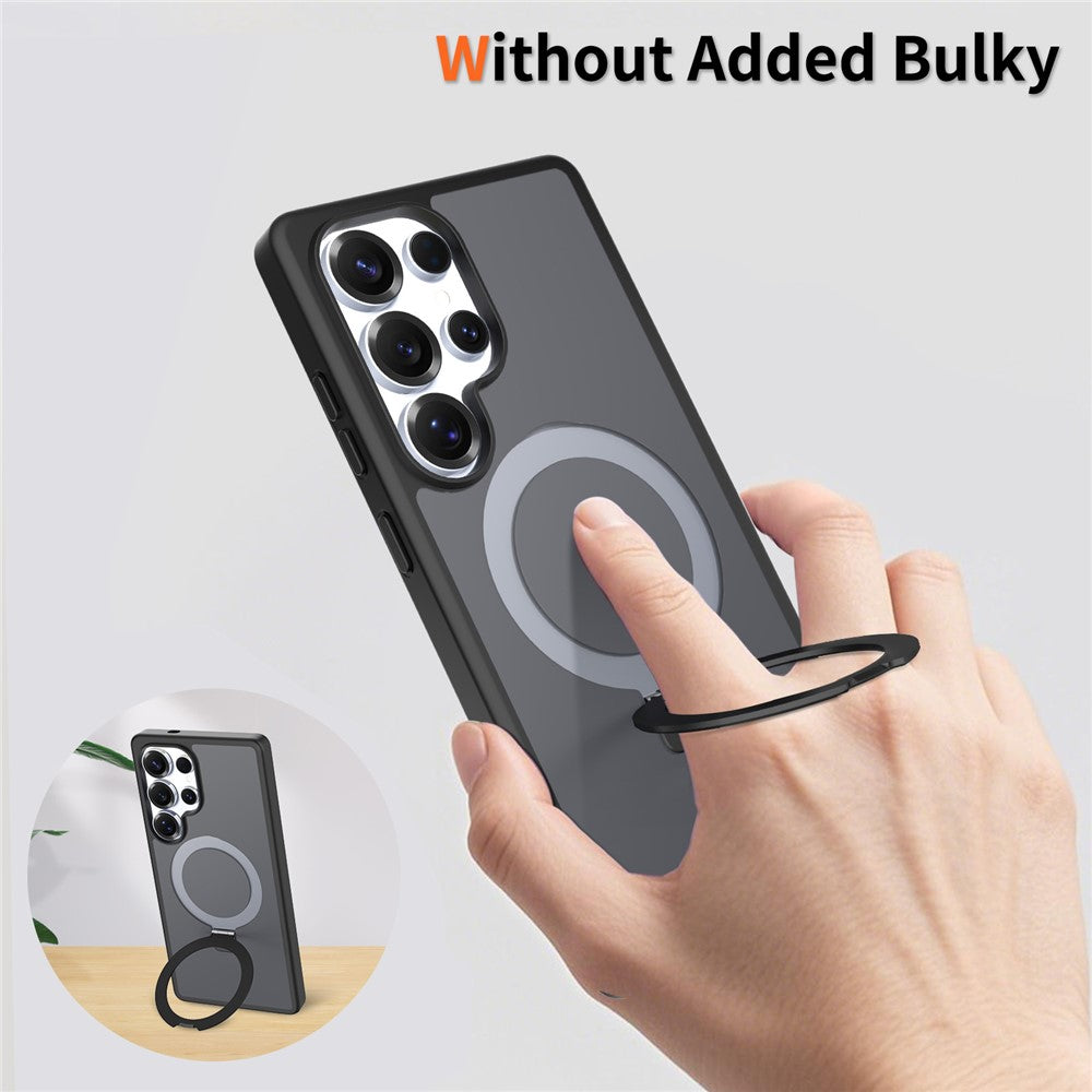 For Samsung Galaxy S25 Ultra Case Magnetic Kickstand PC + TPU Matte Finish Shockproof Phone Protective Cover