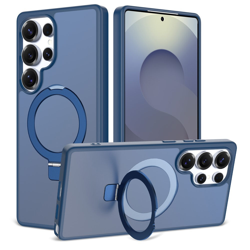 For Samsung Galaxy S25 Ultra Case Magnetic Kickstand PC + TPU Matte Finish Shockproof Phone Protective Cover