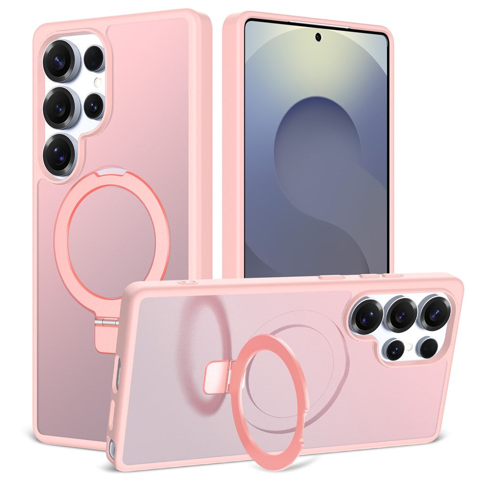 For Samsung Galaxy S25 Ultra Case Magnetic Kickstand PC + TPU Matte Finish Shockproof Phone Protective Cover