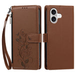 Til iPhone 17 / iPhone 18 etui Rosamønster Præget Pung Stand PU Læder Telefoncover med Håndrem