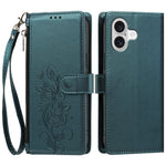 Til iPhone 17 / iPhone 18 etui Rosamønster Præget Pung Stand PU Læder Telefoncover med Håndrem