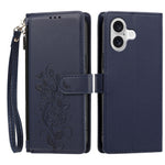 Til iPhone 17 / iPhone 18 etui Rosamønster Præget Pung Stand PU Læder Telefoncover med Håndrem