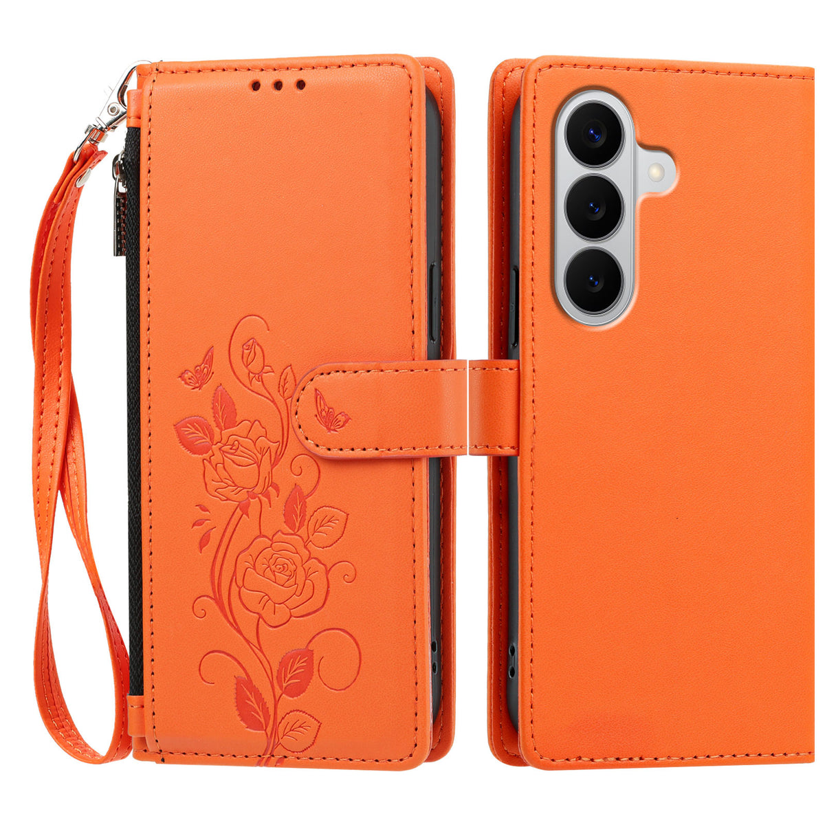 For Samsung Galaxy M47 5G / Galaxy A27 5G Case Rose Pattern Imprinted Wallet Stand PU Leather Phone Cover with Wrist Strap