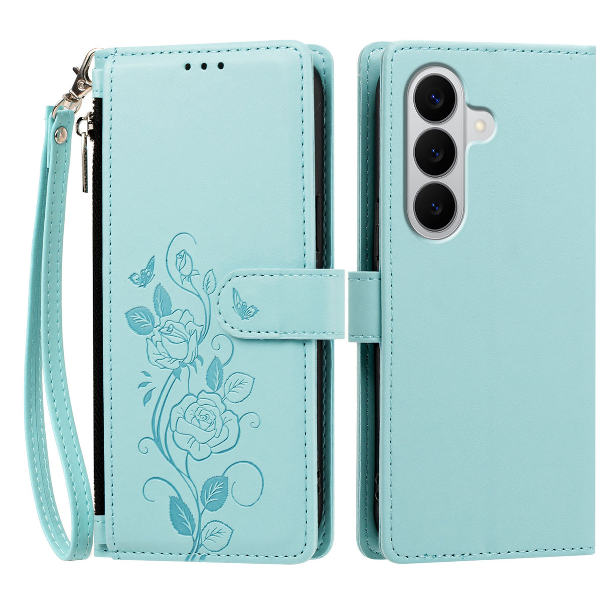 For Samsung Galaxy M47 5G / Galaxy A27 5G Case Rose Pattern Imprinted Wallet Stand PU Leather Phone Cover with Wrist Strap