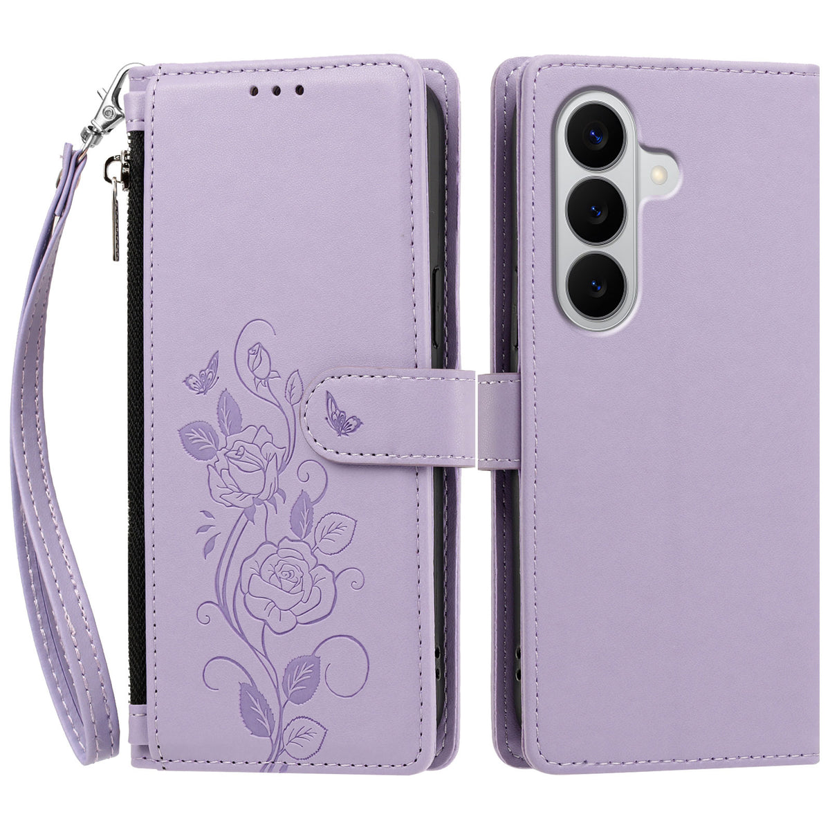 For Samsung Galaxy M47 5G / Galaxy A27 5G Case Rose Pattern Imprinted Wallet Stand PU Leather Phone Cover with Wrist Strap