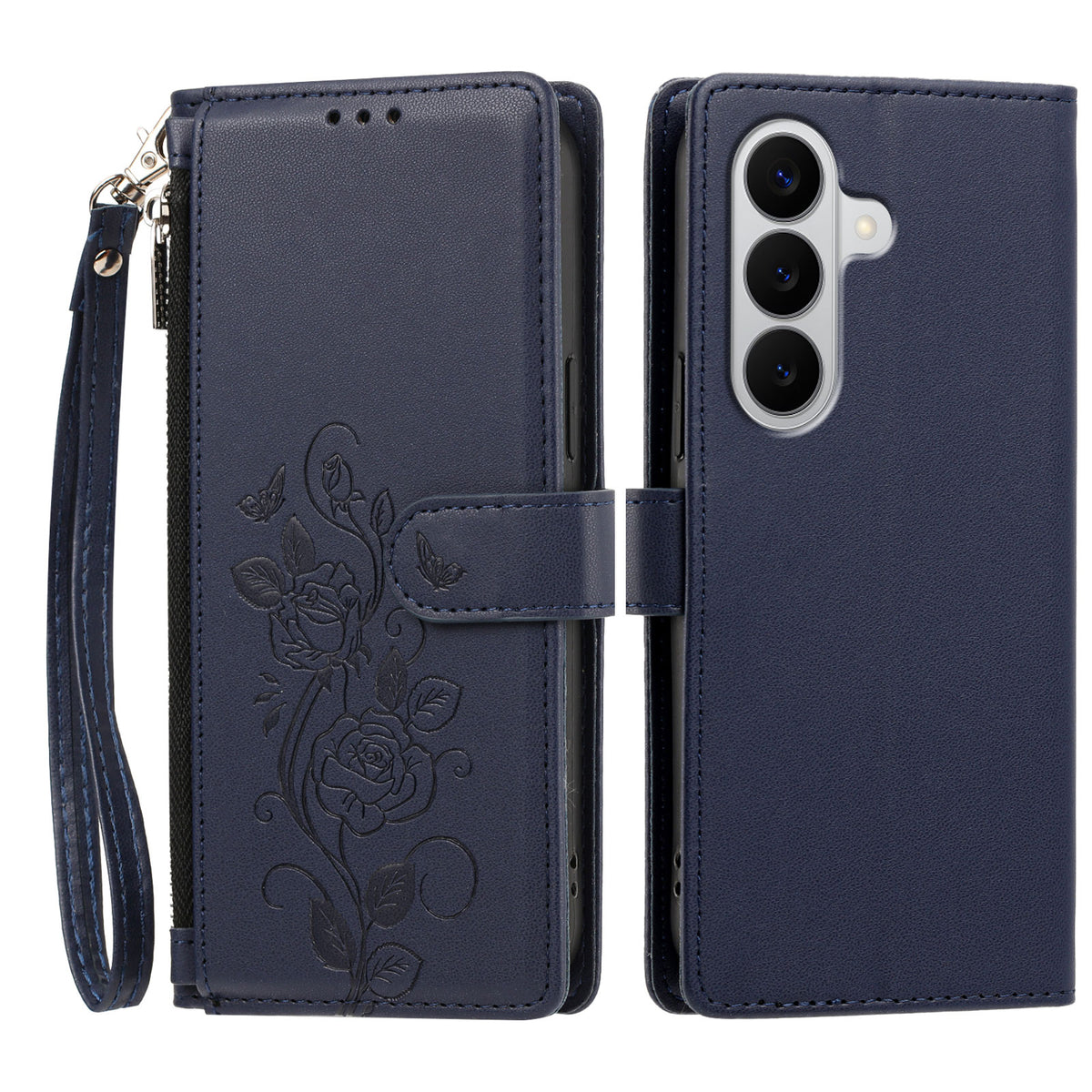 For Samsung Galaxy M47 5G / Galaxy A27 5G Case Rose Pattern Imprinted Wallet Stand PU Leather Phone Cover with Wrist Strap