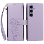 For Samsung Galaxy S24 / Galaxy S25 Case Rose Pattern Imprinted Wallet Stand PU Leather Phone Cover with Wrist Strap
