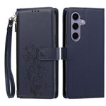 For Samsung Galaxy S24 / Galaxy S25 Case Rose Pattern Imprinted Wallet Stand PU Leather Phone Cover with Wrist Strap