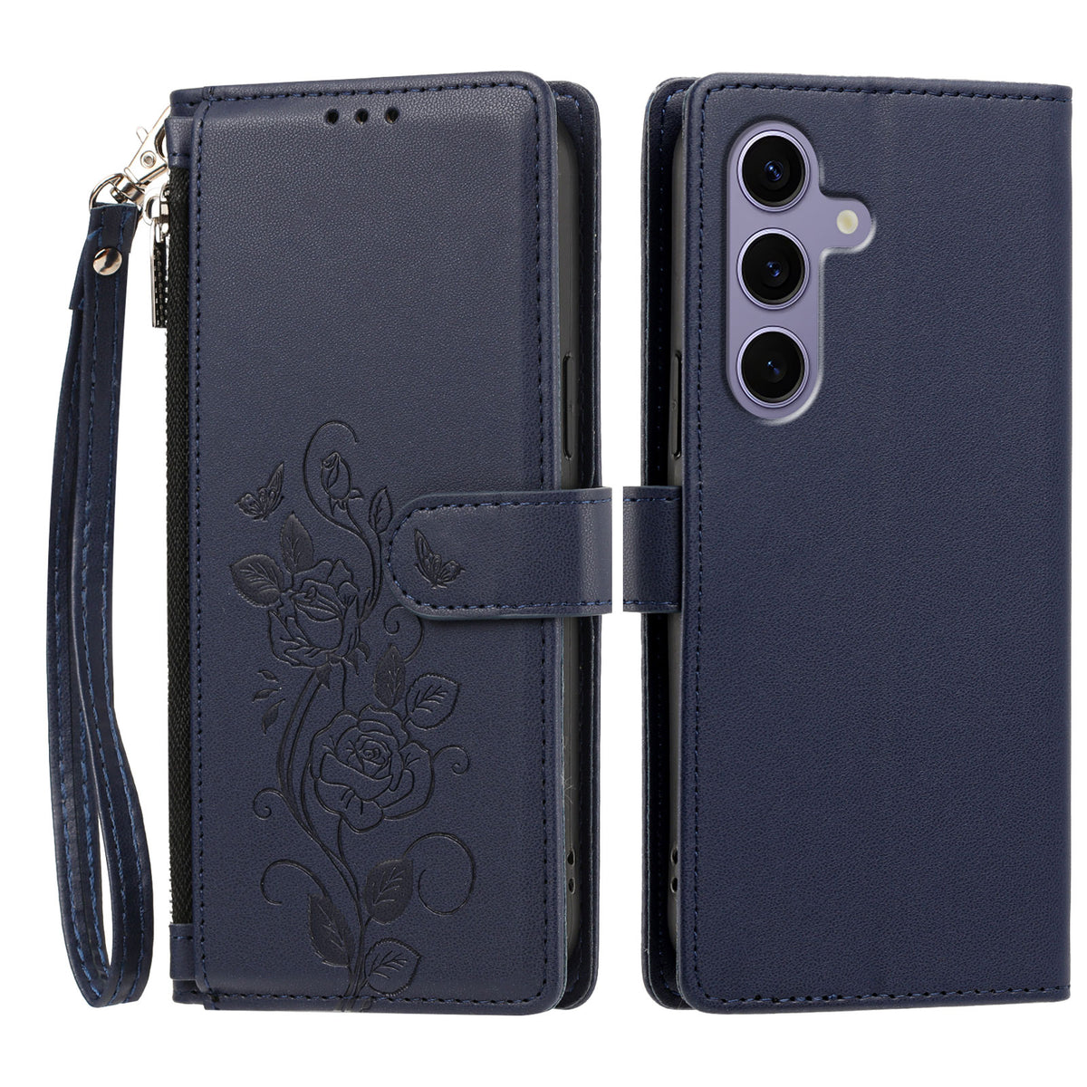 For Samsung Galaxy S24 / Galaxy S25 Case Rose Pattern Imprinted Wallet Stand PU Leather Phone Cover with Wrist Strap