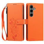 For Samsung Galaxy S24+ / Galaxy S25+ Case Rose Pattern Imprinted Wallet Stand PU Leather Phone Cover with Wrist Strap