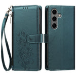 For Samsung Galaxy S24+ / Galaxy S25+ Case Rose Pattern Imprinted Wallet Stand PU Leather Phone Cover with Wrist Strap