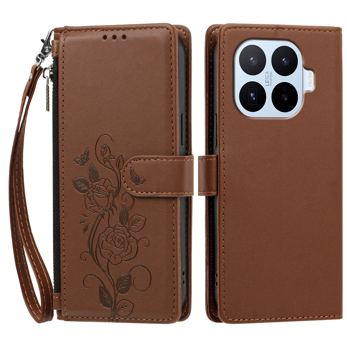 For Xiaomi 17T Case Rose Pattern Imprinted Wallet Stand PU Leather Phone Cover with Wrist Strap