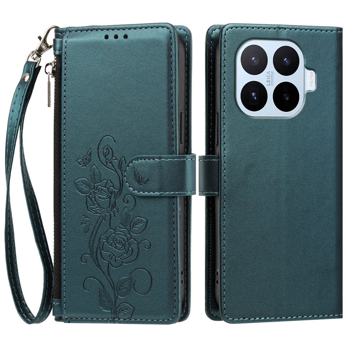 For Xiaomi 17T Case Rose Pattern Imprinted Wallet Stand PU Leather Phone Cover with Wrist Strap