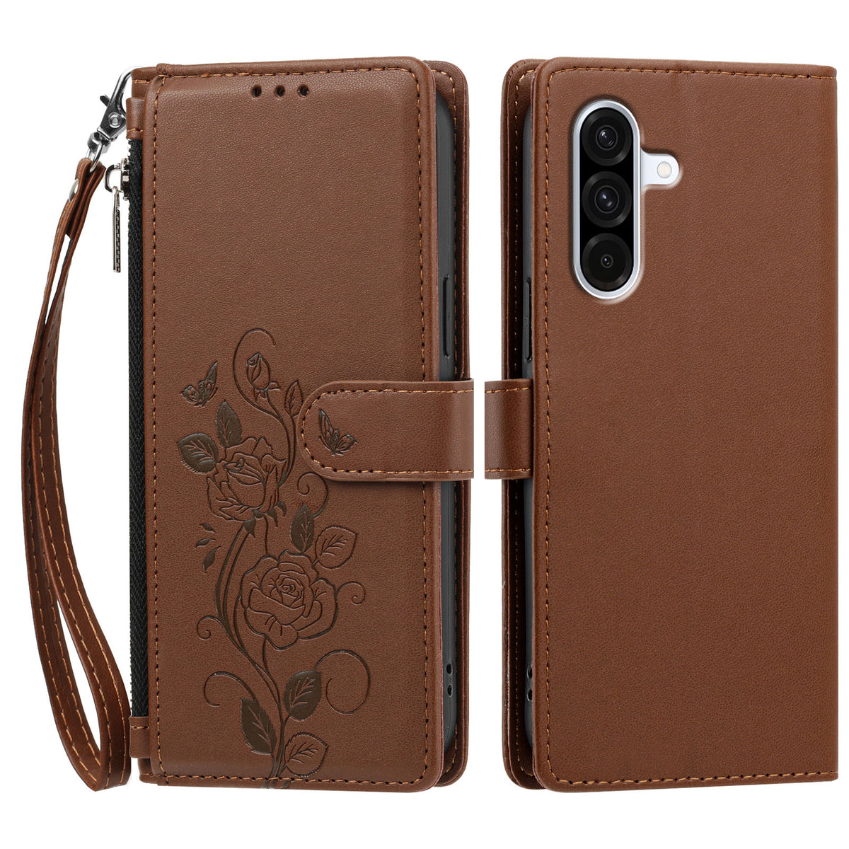 Til Samsung Galaxy A36 5G / Galaxy A56 5G / Galaxy M56 5G / Galaxy A37 5G Etui med Rosamønster Præget Pungstativ PU-læder Telefoncover med Håndrem