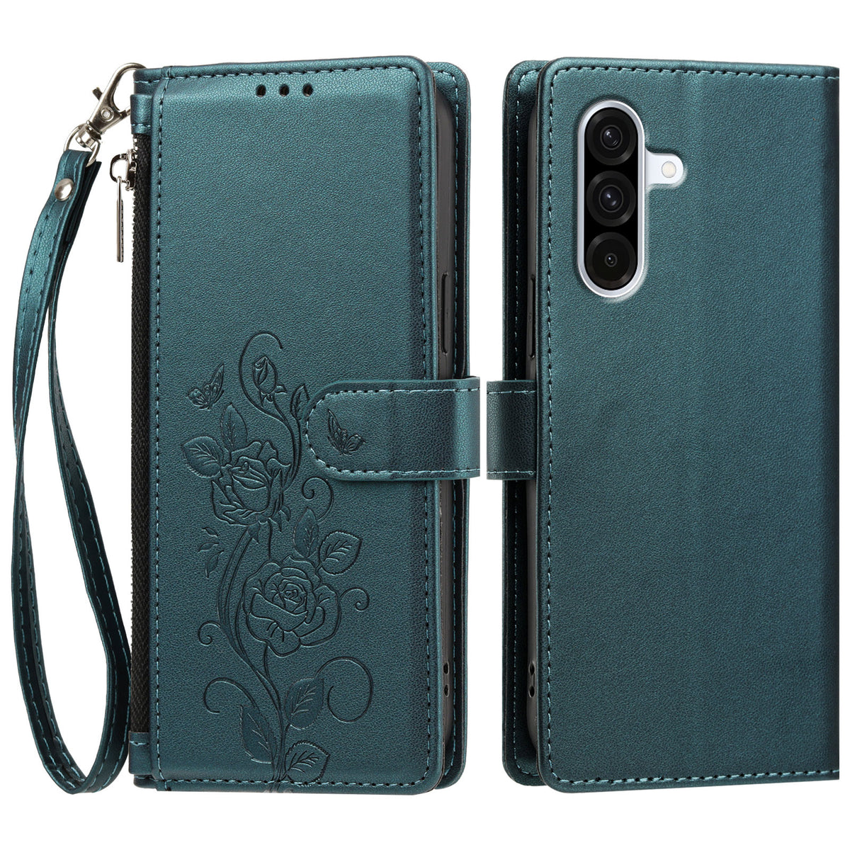 Til Samsung Galaxy A36 5G / Galaxy A56 5G / Galaxy M56 5G / Galaxy A37 5G Etui med Rosamønster Præget Pungstativ PU-læder Telefoncover med Håndrem