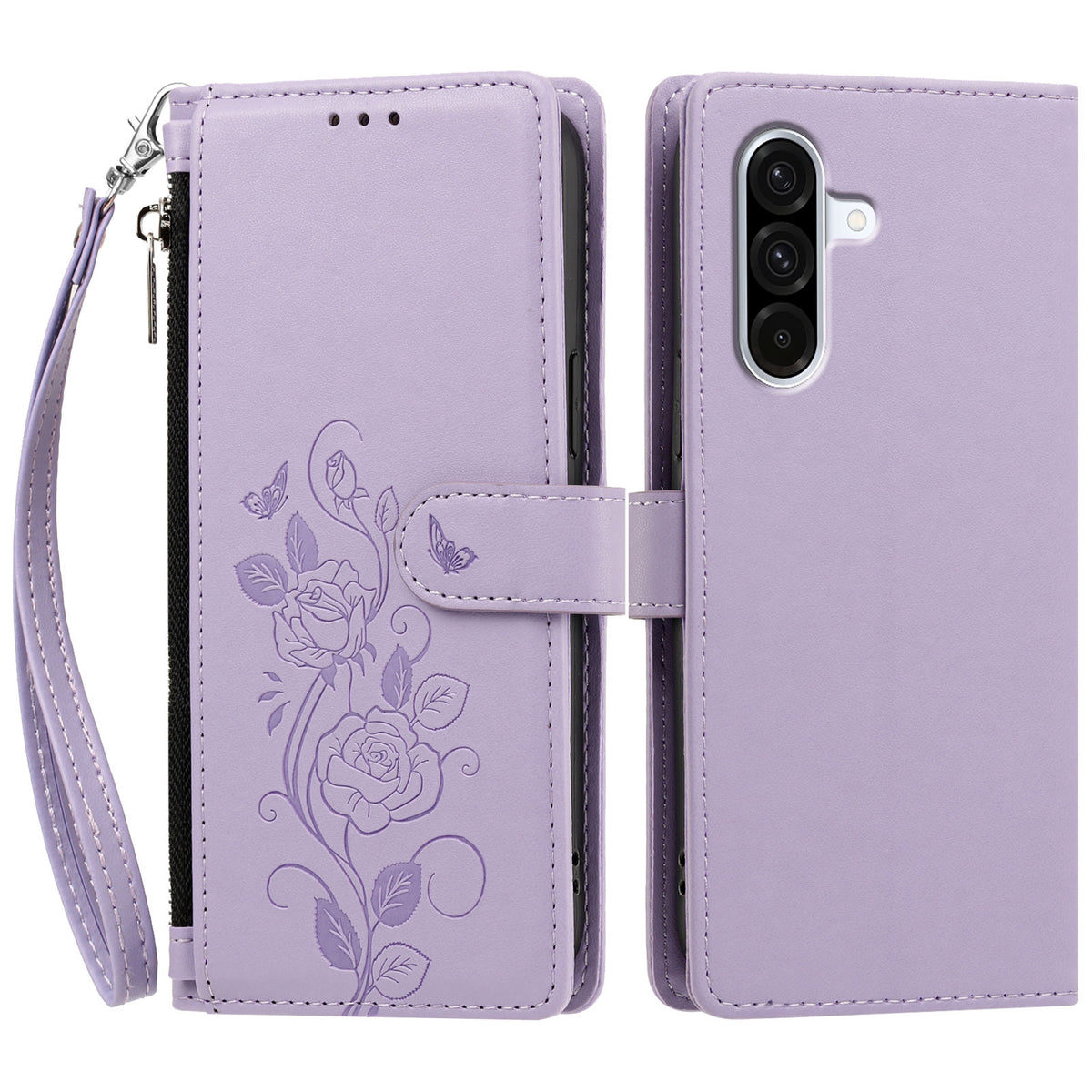 Til Samsung Galaxy A36 5G / Galaxy A56 5G / Galaxy M56 5G / Galaxy A37 5G Etui med Rosamønster Præget Pungstativ PU-læder Telefoncover med Håndrem