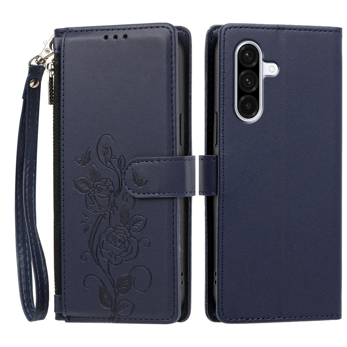 Til Samsung Galaxy A36 5G / Galaxy A56 5G / Galaxy M56 5G / Galaxy A37 5G Etui med Rosamønster Præget Pungstativ PU-læder Telefoncover med Håndrem