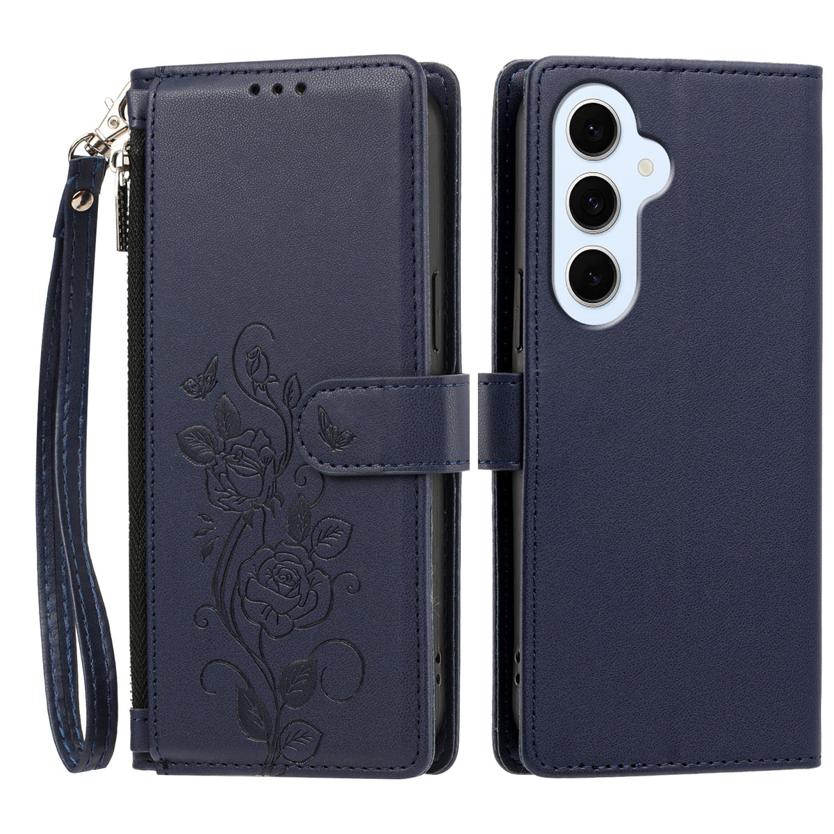 For Samsung Galaxy S25 FE / Galaxy S26 FE Case Rose Pattern Imprinted Wallet Stand PU Leather Phone Cover with Wrist Strap