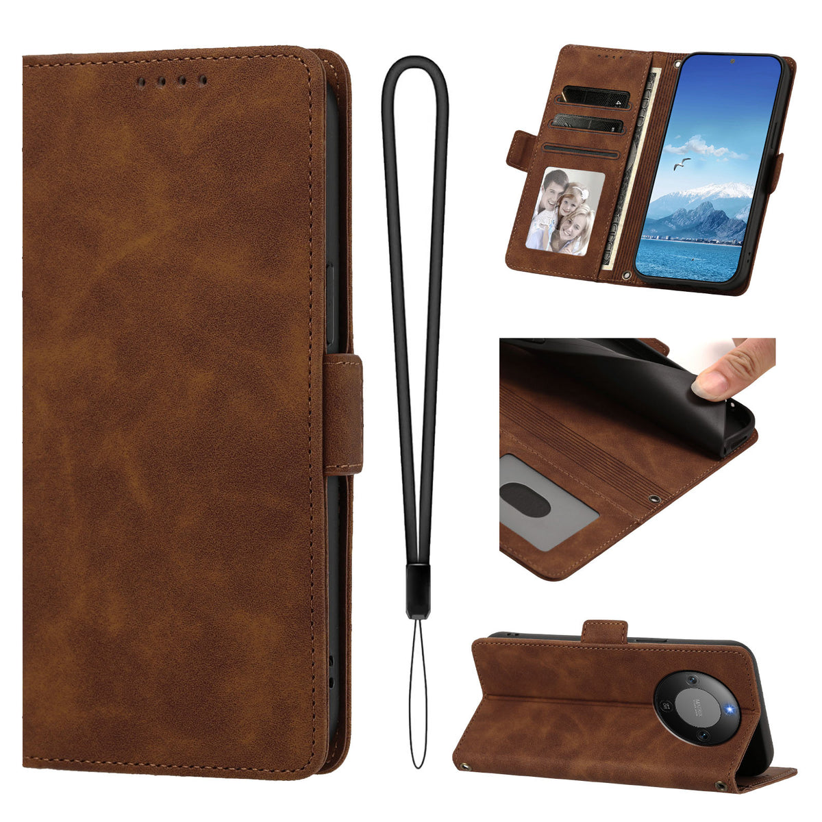 For Honor X9d 5G / Honor Magic8 Lite 5G / Honor X70 5G Case Skin-touch PU Leather Flip Wallet Phone Cover with Wrist Strap