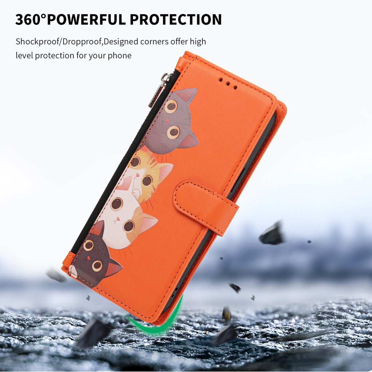 For iPhone 17 / iPhone 18 Case Cute Cat Pattern PU Leather Flip Wallet Phone Cover with Wrist Strap