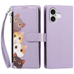 For iPhone 17 / iPhone 18 Case Cute Cat Pattern PU Leather Flip Wallet Phone Cover with Wrist Strap