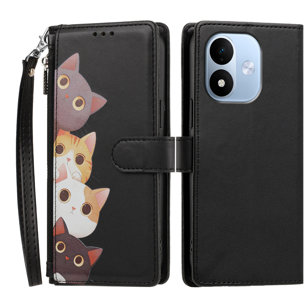 Xiaomi Redmi Note 17 (Indien/Kina) 5G / Xiaomi Redmi Note 17 5G (Global) / Xiaomi Redmi Note 17 4G (Global) Fodral Sött Kattmönster PU-läder Flip Plånboksfodral med Handledsrem
