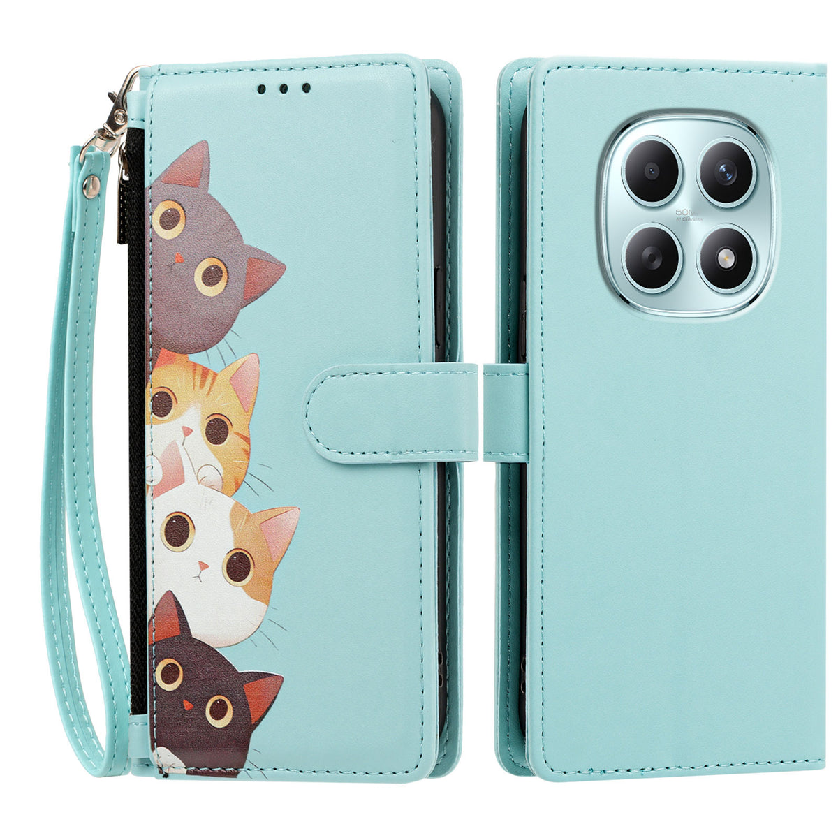 For Xiaomi Poco M8 5G / Xiaomi Redmi Note 15 4G (Global) / Xiaomi Redmi Note 15 5G (Global) Case Cute Cat Pattern PU Leather Flip Wallet Phone Cover with Wrist Strap