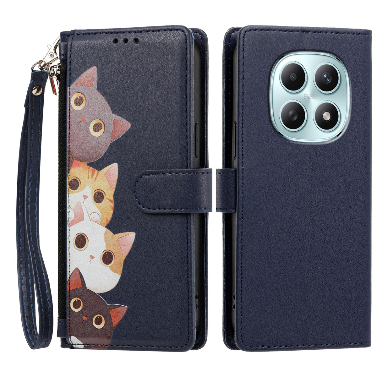 For Xiaomi Poco M8 5G / Xiaomi Redmi Note 15 4G (Global) / Xiaomi Redmi Note 15 5G (Global) Case Cute Cat Pattern PU Leather Flip Wallet Phone Cover with Wrist Strap