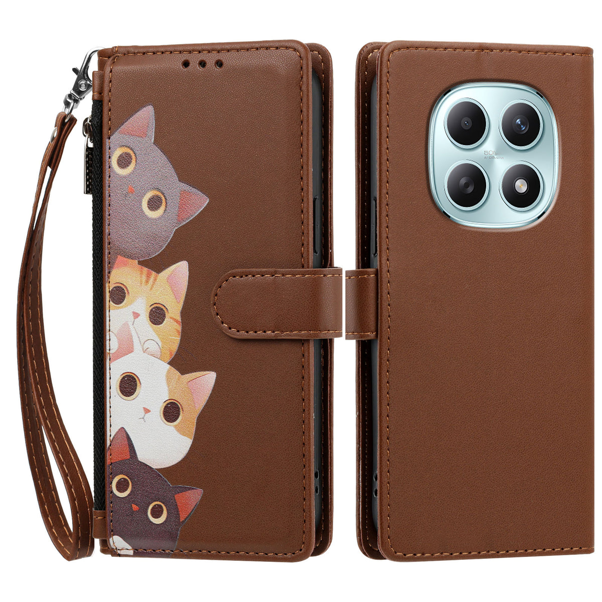 For Xiaomi Poco M8 5G / Xiaomi Redmi Note 15 4G (Global) / Xiaomi Redmi Note 15 5G (Global) Case Cute Cat Pattern PU Leather Flip Wallet Phone Cover with Wrist Strap
