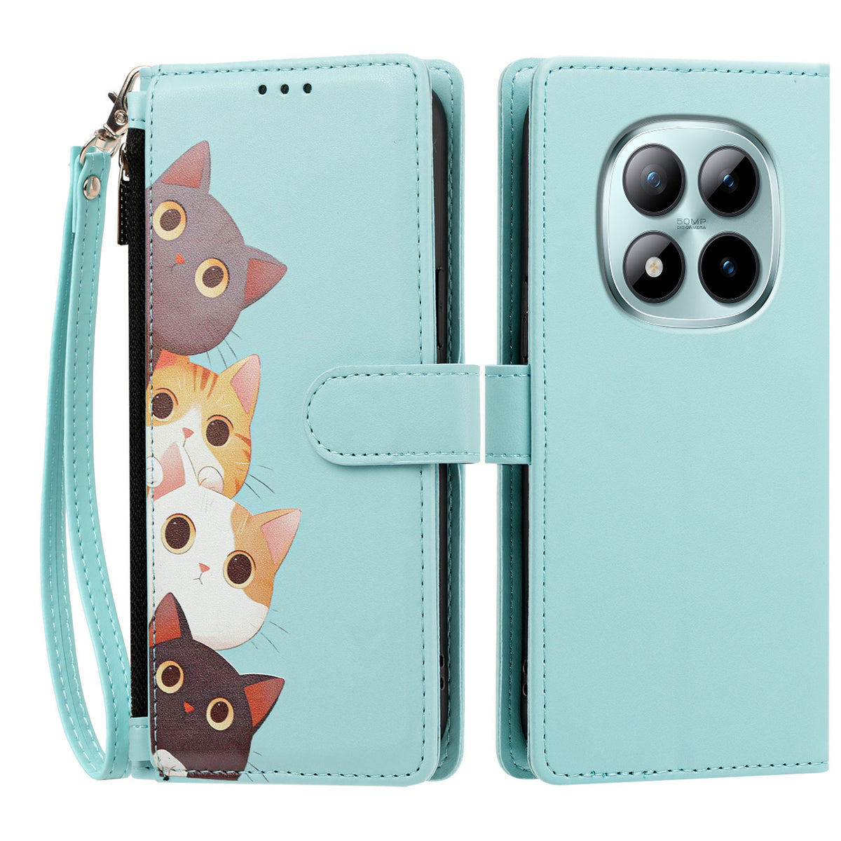 For Xiaomi Poco M8 Pro 5G / Xiaomi Redmi Note 15 Pro+ 5G (Global) Case Cute Cat Pattern PU Leather Flip Wallet Phone Cover with Wrist Strap