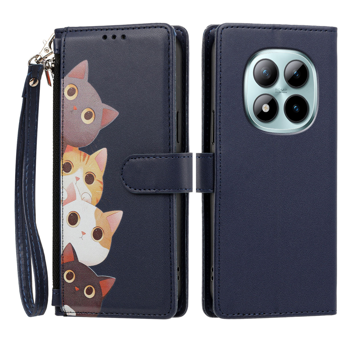For Xiaomi Poco M8 Pro 5G / Xiaomi Redmi Note 15 Pro+ 5G (Global) Case Cute Cat Pattern PU Leather Flip Wallet Phone Cover with Wrist Strap